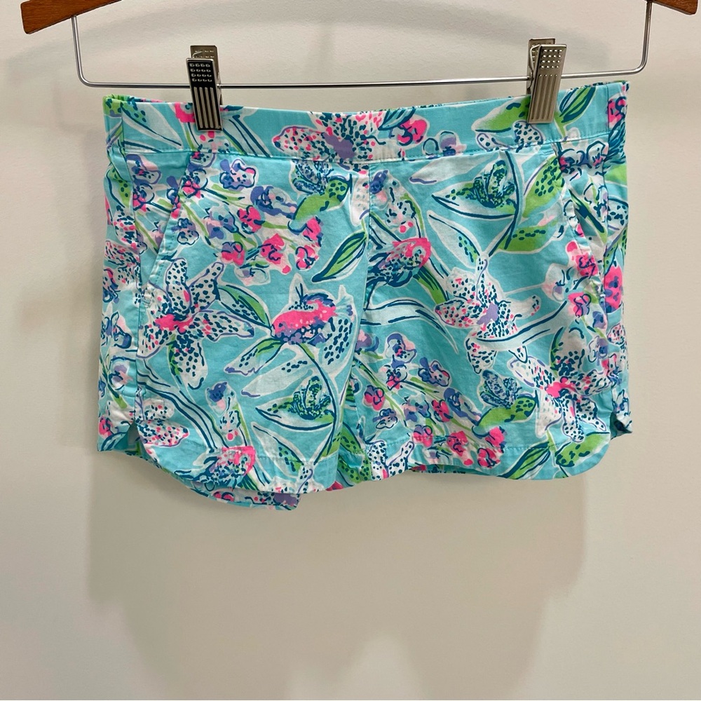 Women’s XXS blue tropical print shorts